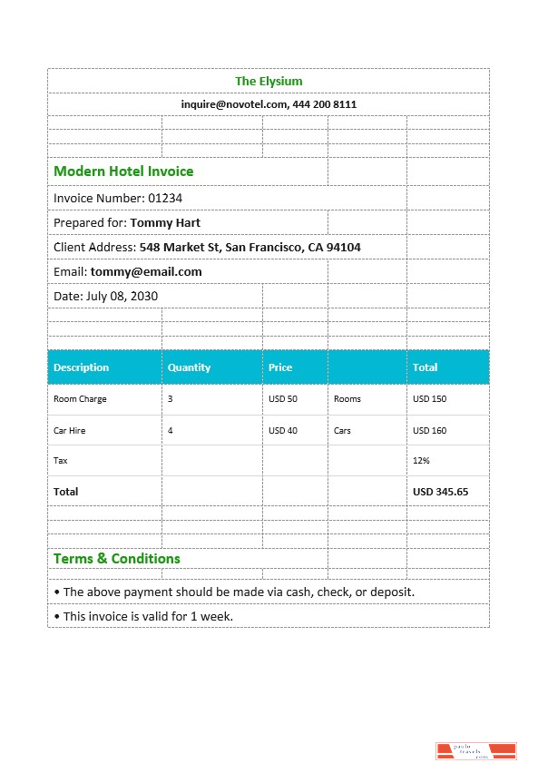 Modern Hotel Invoice Template PSD template